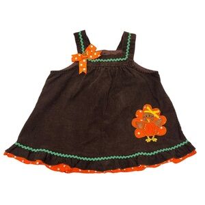 Rare Editions Thanksgiving Brown and Orange Kids Jumper Dress | Baby Girl 18 MTH